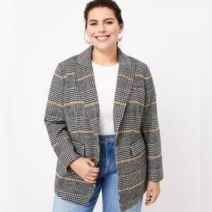 LOFT Plaid Boyfriend Style Blazer Black and Grey Size 8